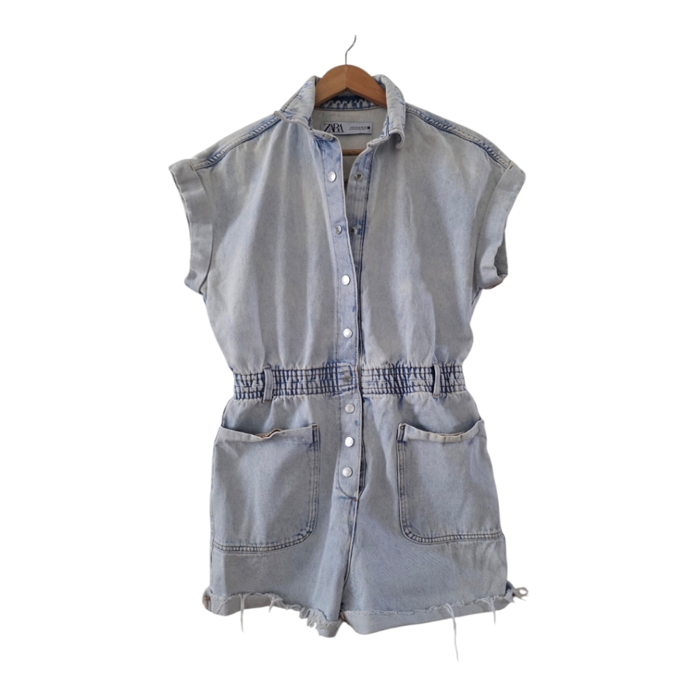 Zara Denim Overalls Romper Light Blue wash M - Picture 1 of 14